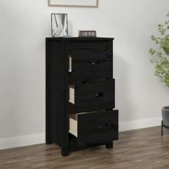 VidaXL Buffet Noir 40x35x80 cm Bois massif de pin -Buffets & bahuts Soldes image 3 813747