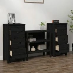 VidaXL Buffets 2 pcs Noir 40x35x80 cm Bois massif de pin -Buffets & bahuts Soldes image 3 813748