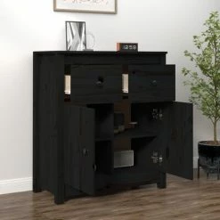VidaXL Buffet Noir 70x35x80 cm Bois massif de pin -Buffets & bahuts Soldes image 3 813753