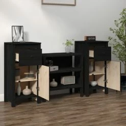 VidaXL Buffets 2 pcs Noir 40x35x80 cm Bois massif de pin -Buffets & bahuts Soldes image 3 813763