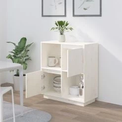 VidaXL Buffet Blanc 74x35x80 cm Bois massif de pin -Buffets & bahuts Soldes image 3 814350