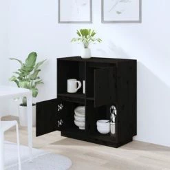 VidaXL Buffet Noir 74x35x80 cm Bois massif de pin -Buffets & bahuts Soldes image 3 814353