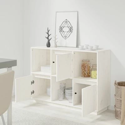 VidaXL Buffet Blanc 110,5x35x80 cm Bois massif de pin 3 VidaXL Buffet Blanc 110,5x35x80 cm Bois massif de pin – Image 3