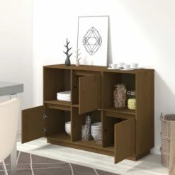 VidaXL Buffet Marron miel 110.5x35x80 cm Bois massif de pin -Buffets & bahuts Soldes image 3 814357