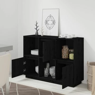 VidaXL Buffet Noir 110,5x35x80 cm Bois massif de pin 3 VidaXL Buffet Noir 110,5x35x80 cm Bois massif de pin – Image 3