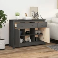 VidaXL Buffet Gris 100x35x74,5 cm Bois massif de pin -Buffets & bahuts Soldes image 3 814551