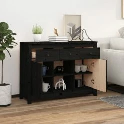 VidaXL Buffet Noir 100x35x74,5 cm Bois massif de pin -Buffets & bahuts Soldes image 3 814553