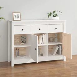 VidaXL Buffet Blanc 100x35x74 cm Bois massif de pin -Buffets & bahuts Soldes image 3 814555