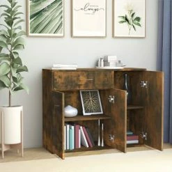 VidaXL Buffet Chêne fumé 88x30x70 cm Bois d'ingénierie -Buffets & bahuts Soldes image 3 815366