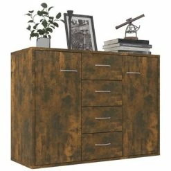 VidaXL Buffet Chêne fumé 88x30x65 cm Bois d'ingénierie -Buffets & bahuts Soldes image 3 815369