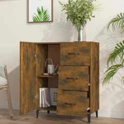 VidaXL Buffet Chêne fumé 69,5x34x90 cm Bois d'ingénierie -Buffets & bahuts Soldes image 3 817354