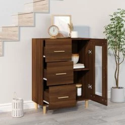 VidaXL Buffet Chêne marron 69,5x34x90 cm Bois d'ingénierie -Buffets & bahuts Soldes image 3 817365