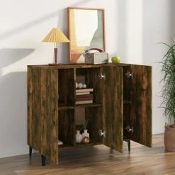 VidaXL Buffet Chêne fumé 90x34x80 cm Bois d'ingénierie -Buffets & bahuts Soldes image 3 817462