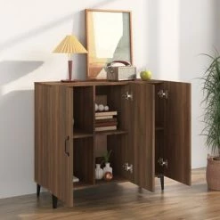 VidaXL Buffet Chêne marron 90x34x80 cm Bois d'ingénierie -Buffets & bahuts Soldes image 3 817464