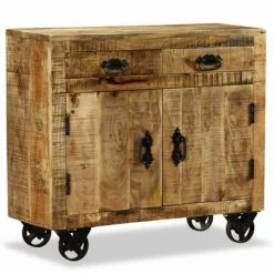 VidaXL Buffet avec 2 tiroirs et 1 armoire Bois de manguier brut -Buffets & bahuts Soldes image 4 243988
