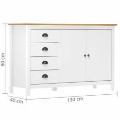 VidaXL Buffet Hill Range Blanc 130x40x80 cm Bois de pin solide -Buffets & bahuts Soldes image 4 288934