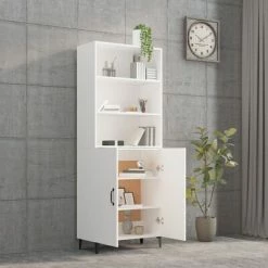 VidaXL Buffet haut Blanc Bois d'ingénierie -Buffets & bahuts Soldes image 4 3115108