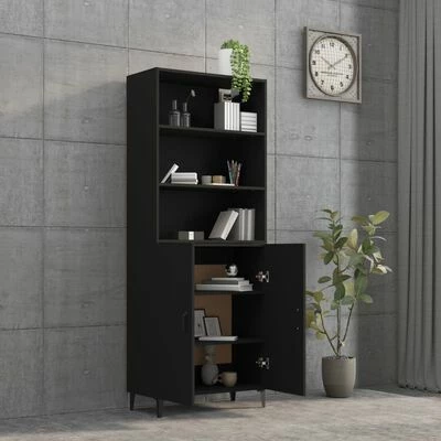 VidaXL Buffet haut Noir Bois d'ingénierie 4 VidaXL Buffet haut Noir Bois d'ingénierie – Image 4