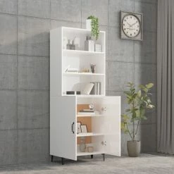 VidaXL Buffet haut Blanc brillant Bois d'ingénierie -Buffets & bahuts Soldes image 4 3115112