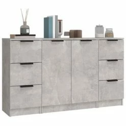 VidaXL Buffets 3 pcs Gris béton Bois d'ingénierie -Buffets & bahuts Soldes image 4 3115839
