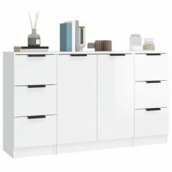 VidaXL Buffets 3 pcs Blanc brillant Bois d'ingénierie 9 VidaXL Buffets 3 pcs Blanc brillant Bois d'ingénierie -Buffets & bahuts Soldes image 4 3115840