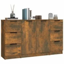 VidaXL Buffets 3 pcs Chêne fumé Bois d'ingénierie -Buffets & bahuts Soldes image 4 3115841