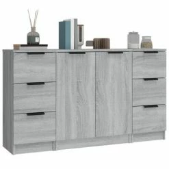 VidaXL Buffets 3 pcs Sonoma gris Bois d'ingénierie -Buffets & bahuts Soldes image 4 3115842