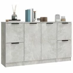 VidaXL Buffets 3 pcs Gris béton Bois d'ingénierie -Buffets & bahuts Soldes image 4 3115847