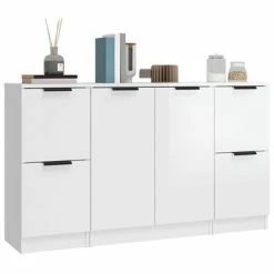 VidaXL Buffets 3 pcs Blanc brillant Bois d'ingénierie -Buffets & bahuts Soldes image 4 3115848