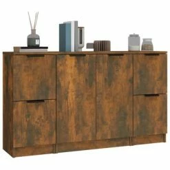 VidaXL Buffets 3 pcs Chêne fumé Bois d'ingénierie -Buffets & bahuts Soldes image 4 3115849