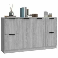 VidaXL Buffets 3 pcs Sonoma gris Bois d'ingénierie -Buffets & bahuts Soldes image 4 3115850