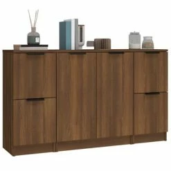 VidaXL Buffets 3 pcs Chêne marron Bois d'ingénierie -Buffets & bahuts Soldes image 4 3115851
