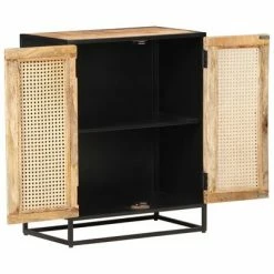 VidaXL Buffet 60x35x75 cm Bois de manguier brut et canne naturelle -Buffets & bahuts Soldes image 4 323141