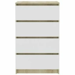 VidaXL Buffet Blanc et chêne sonoma 60x35x98,5 cm Bois d'ingénierie -Buffets & bahuts Soldes image 4 800536