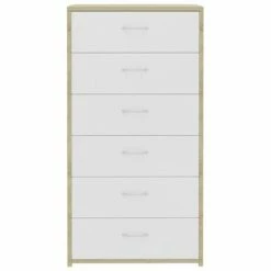 VidaXL Buffet à 6 tiroirs Blanc et chêne sonoma 50x34x96 cm Aggloméré -Buffets & bahuts Soldes image 4 800671