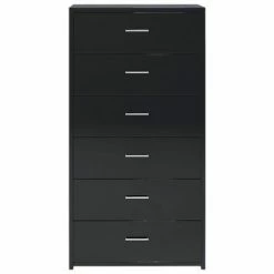 VidaXL Buffet avec 6 tiroirs Noir brillant 50x34x96 cm Aggloméré -Buffets & bahuts Soldes image 4 800673