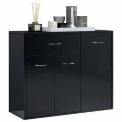 VidaXL Buffet Noir brillant 88x30x70 cm Aggloméré -Buffets & bahuts Soldes image 4 800682