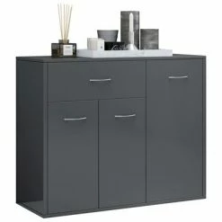 VidaXL Buffet Gris brillant 88x30x70 cm Aggloméré -Buffets & bahuts Soldes image 4 800683