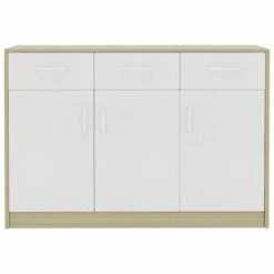VidaXL Buffet Blanc et chêne sonoma 110x30x75 cm Aggloméré -Buffets & bahuts Soldes image 4 800707