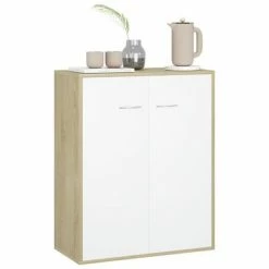 VidaXL Buffet Blanc et chêne sonoma 60x30x75 cm Aggloméré -Buffets & bahuts Soldes image 4 800734
