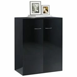 VidaXL Buffet Noir brillant 60x30x75 cm Aggloméré -Buffets & bahuts Soldes image 4 800736