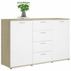 VidaXL Buffet Blanc et chêne sonoma 120x35,5x75 cm Aggloméré -Buffets & bahuts Soldes image 4 801333
