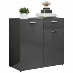 VidaXL Buffet Gris brillant 80x36x75 cm Aggloméré -Buffets & bahuts Soldes image 4 801840