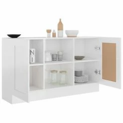VidaXL Buffet Blanc brillant 120x30,5x70 cm Aggloméré -Buffets & bahuts Soldes image 4 802783