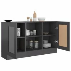 VidaXL Buffet Gris brillant 120x30,5x70 cm Aggloméré -Buffets & bahuts Soldes image 4 802785