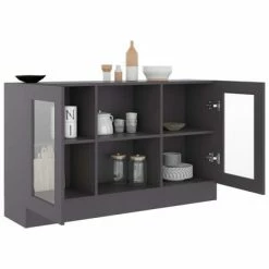 VidaXL Armoire à vitrine Gris 120x30,5x70 cm Aggloméré -Buffets & bahuts Soldes image 4 802788