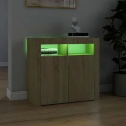 VidaXL Buffet avec lumières LED Chêne sonoma 80x35x75 cm -Buffets & bahuts Soldes image 4 804331