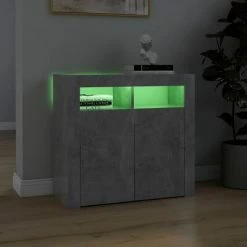 VidaXL Buffet avec lumières LED Gris béton 80x35x75 cm -Buffets & bahuts Soldes image 4 804332