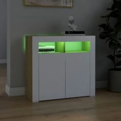 VidaXL Buffet avec lumières LED Blanc et chêne sonoma 80x35x75 cm -Buffets & bahuts Soldes image 4 804333