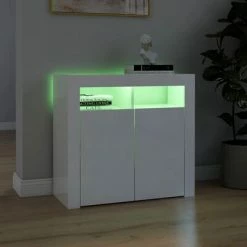 VidaXL Buffet avec lumières LED Blanc brillant 80x35x75 cm -Buffets & bahuts Soldes image 4 804334